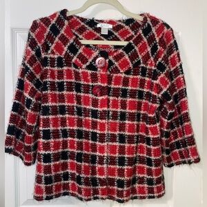 Christopher & Banks Red and Black Cropped Textured Jacket